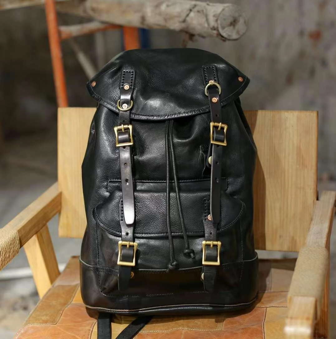 Active Comfort Military Style Cowhide Leather Backpack, Leather Travel Bag,  Men Backpack Sack, Sea Sack, Army Backpack, Sailor Bag, Full Grain Leather