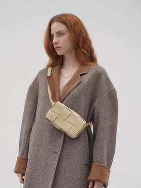 Timeless Outfit Versatile Calfskin Leather Squared Woven Bag with Interchangeable Gold Chain and Leather Straps, Minimalist Crossbody Bag, Waist Bag