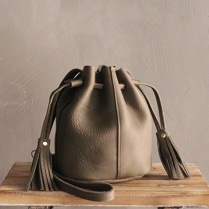 Stylish Accessory Minimalist Tote Mini LEATHER WOMEN Barrel Bag Small Bucket Purse SHOULDER Purses FOR WOMEN