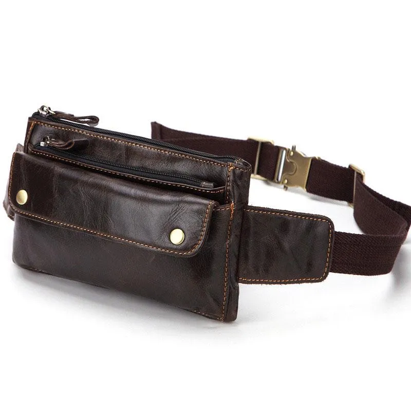 Cool and Retro Dark Brown and Brown LEATHER MENS FANNY PACK FOR MEN BUMBAG Vintage WAIST BAGS Stitched Detail