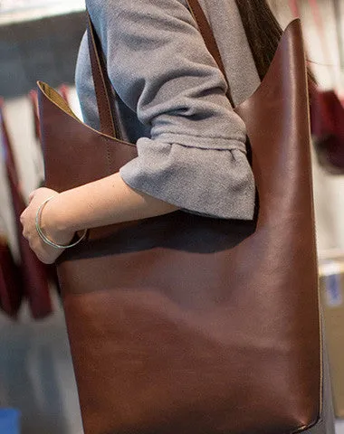 Handmade Leather vintage Large tote bag coffee brown for women leather shoulder bag Versatile Carryall