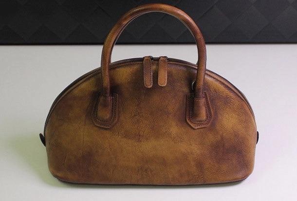 Organized Interior Handmade Leather handbag shoulder bag brown purple for women leather crossbody bag