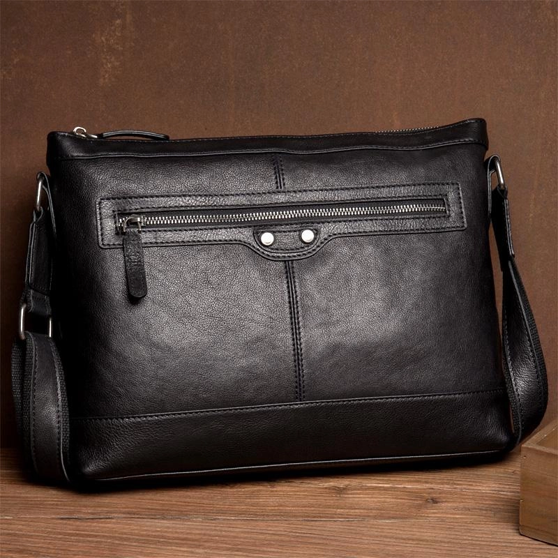 Cool Black Leather Mens Postman Bag Messenger Bags Side Bag Courier Bags for Men Timeless Function Functional Piece