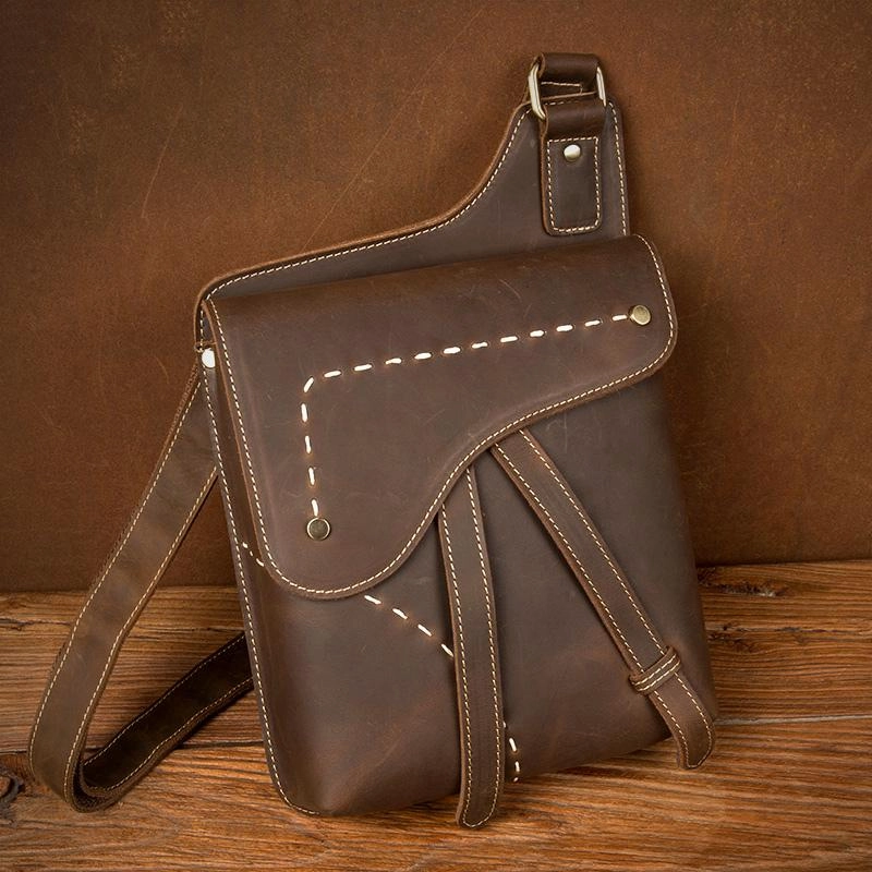 Street Lifestyle Cool Brown Mens Leather Small Side Bag Vintage Messenger Bags Courier Bag for Men