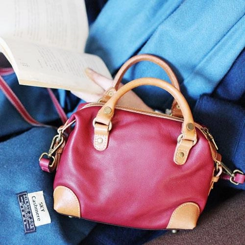 Practical Shoulder Vintage Womens Leather Small Red Satchel Handbag Shoulder Bag Ladies Doctor Satchel Purse Women's Satchel Crossbody Purse