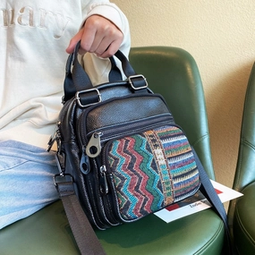 Women Canvas Boho Convertible HandBags Canvas HandBag Black Gray Canvas Convertible Backpack Boho Shoulder Bag Embroidery Canvas Bag Youthful Energy