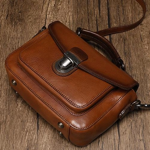 Boxy Form Fashion Womens Brown Leather Satchel Handbag Small Black Satchel Bag Crossbody Bags for Ladies