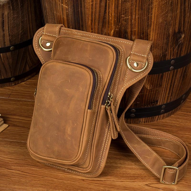 Brown Leather 8 inches Mens Small Messenger Bags Chest Bags Sling Bags for Men Everyday Carry Fashion Practicality