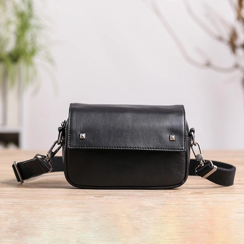 Casual Black Small Leather MENS Side Bag Black Small Messenger Bag Leather Courier Bag For Men Refined Look Outdoor Carry