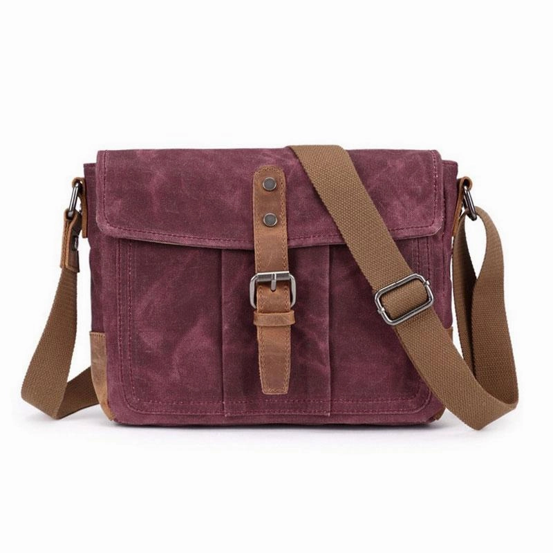 Mens Waxed Canvas Small Side Bag Messenger Bag Canvas Courier Bags for Men Sustainable Choice