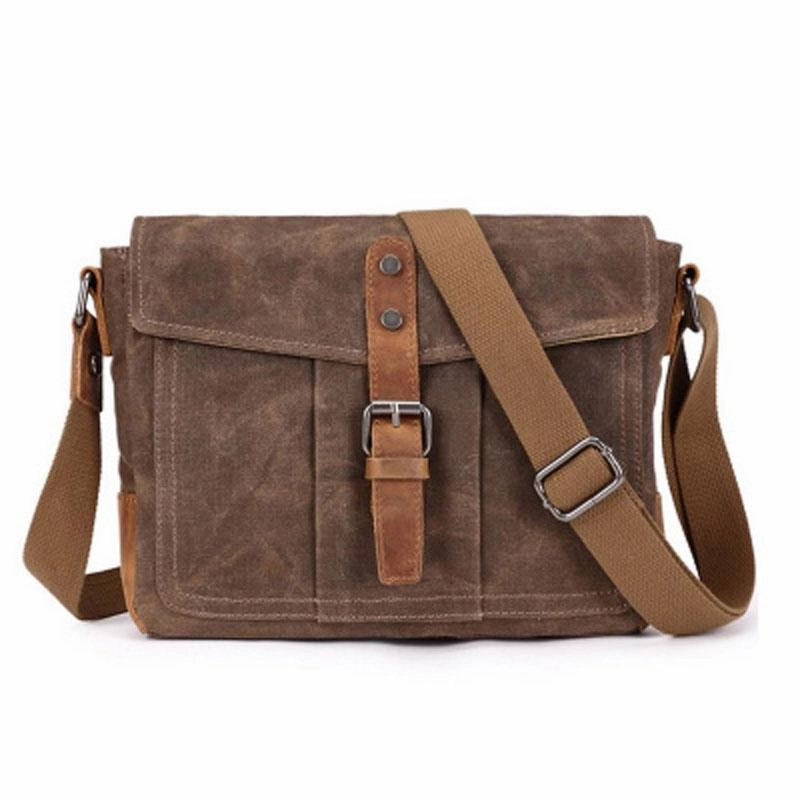 Mens Waxed Canvas Small Side Bag Messenger Bag Canvas Courier Bags for Men Compact Functionality