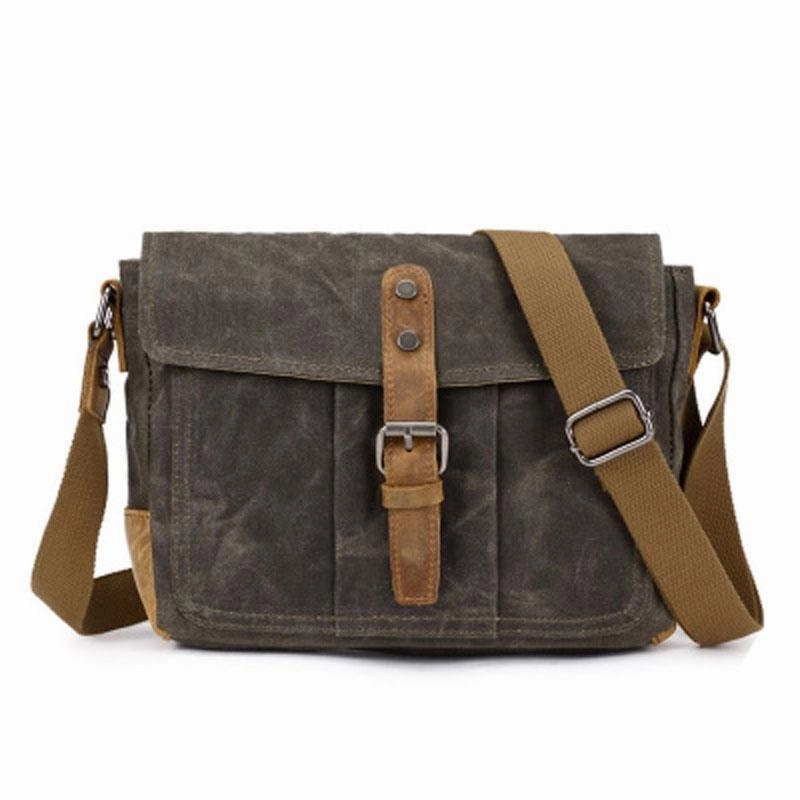 Functional Everyday Mens Waxed Canvas Small Side Bag Messenger Bag Canvas Courier Bags for Men