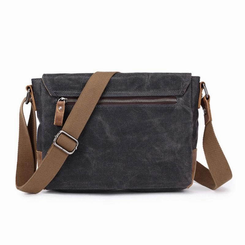 Mens Waxed Canvas Small Side Bag Messenger Bag Canvas Courier Bags for Men Compact Everyday