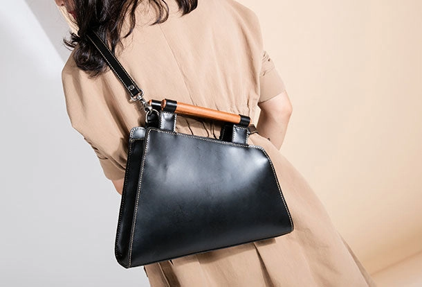 Genuine Leather Handmade Wooden Handbag Bag Shoulder Bag Purse For Women Distinct Spirit