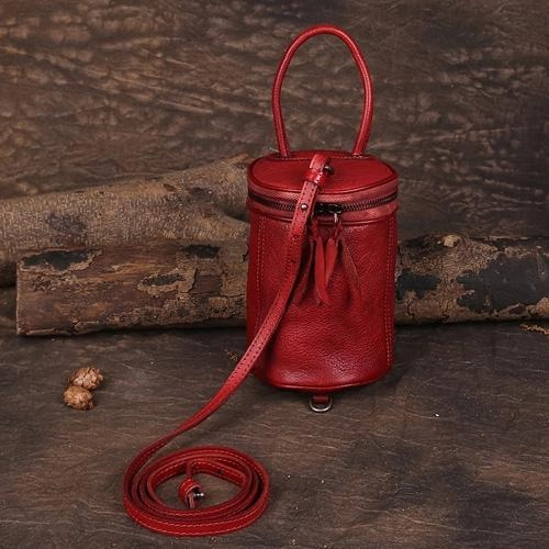 Fashion Evening Urban Travel Brown Womens Leather Bucket Handbag Womens Barrel Purse Small Bucket Shoulder Purse