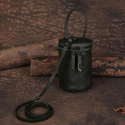 Practical everyday tote Soft-touch leather bag Brown Womens Leather Bucket Handbag Womens Barrel Purse Small Bucket Shoulder Purse