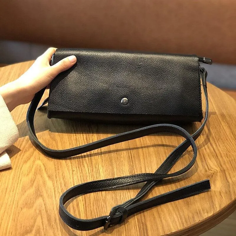 Minimalist Small Leather Crossbody Bag, Little Black Bag, Small shoulder Bag, Tech Purse, Phone Purse, Gift for her Easy Access