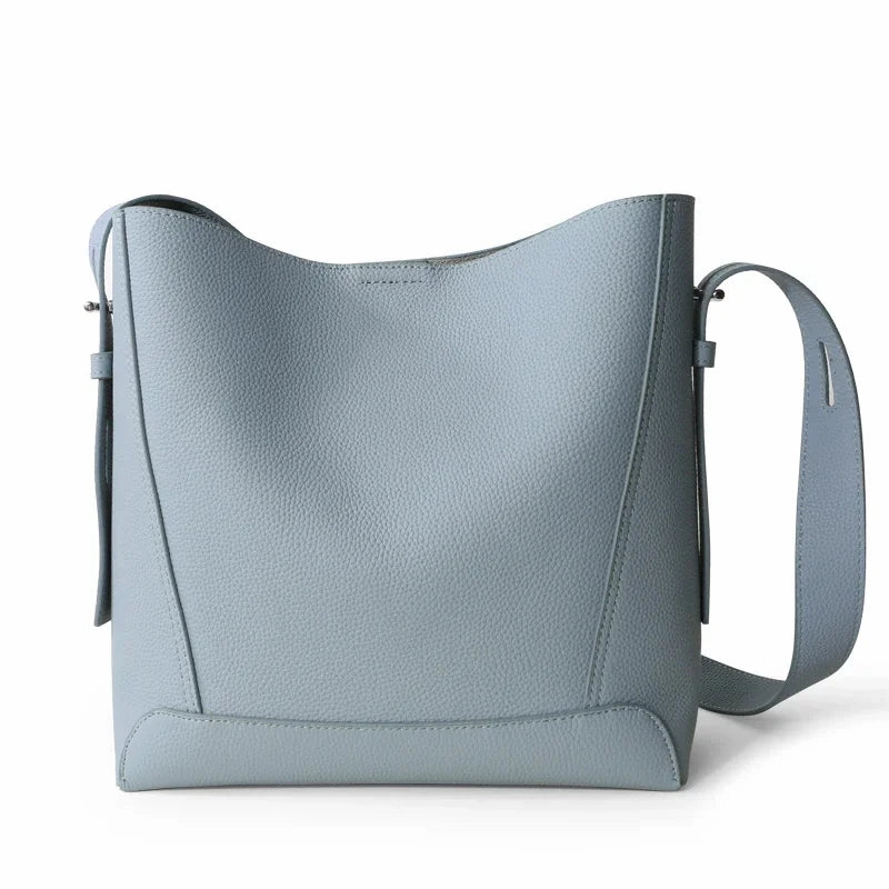 Comfortable Handle Minimalist Pebbled Leather Bucket Bag | Handcrafted Genuine Leather Shoulder Bag, Chic Crossbody Bag, Gift for Her