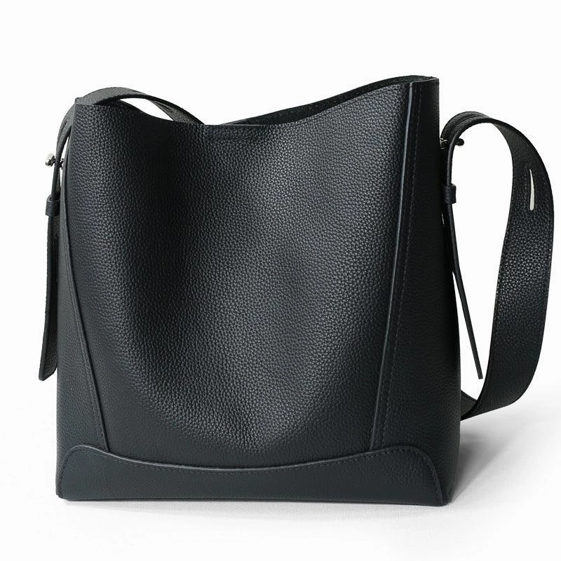 Relaxed Soft Shape Minimalist Pebbled Leather Bucket Bag | Handcrafted Genuine Leather Shoulder Bag, Chic Crossbody Bag, Gift for Her