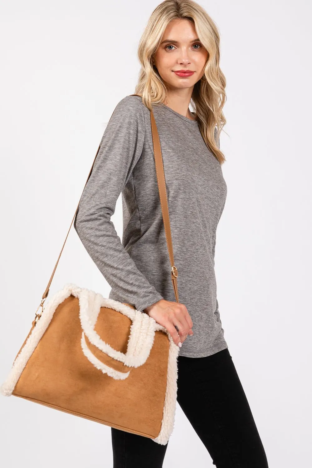 Weekend Routine MB0260 Fleece Trimmed Tote/Crossbody Bag