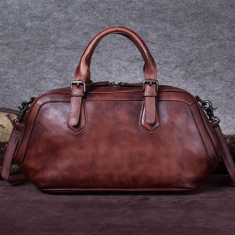 Soft Geometry Gray 13" Womens Leather Doctor Handbag Brown Doctor's Bag Red Shoulder Bag Purse for ladies