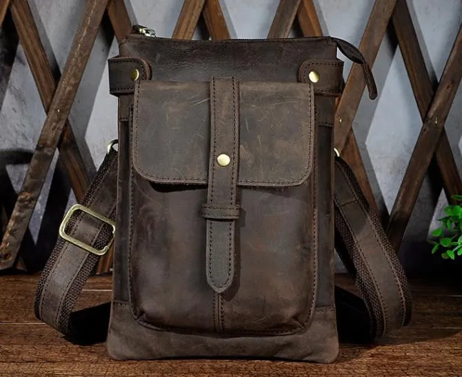 Gift Option Mens Leather Small COURIER BAG Side Bag Waist Bag Holster Belt Case Belt Pouch for Men