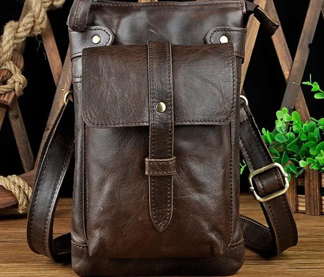 Mens Leather Small COURIER BAG Side Bag Waist Bag Holster Belt Case Belt Pouch for Men Trend Style
