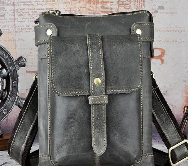 Timeless Utility Mens Leather Small COURIER BAG Side Bag Waist Bag Holster Belt Case Belt Pouch for Men