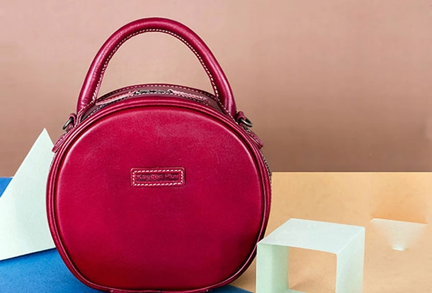 Handmade Leather Womens Round Handbag Circle Shoulder Bag Purse For Women Compact Utility