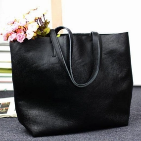 Leather Tote Bag, Full Grain Leather Large Tote Bag, Valentine gifts, Black Large Capacity Foldable Design
