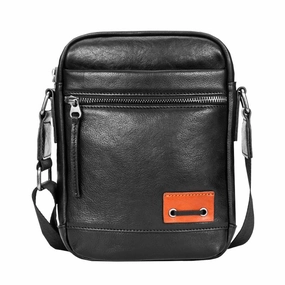 Urban Companion Black Small Leather Mens Vertical Side Bag Black Mini Postman Bag Messenger Bags Phone Bag for Men