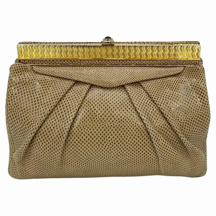 Formal Ensemble refined design Judith Leiber Vintage Saks Tan Lizard Clutch