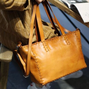 Fashion Womens Brown Leather Tote Shoulder Bag Soft Leather Tote Work Handbag for Women Fashion Mood