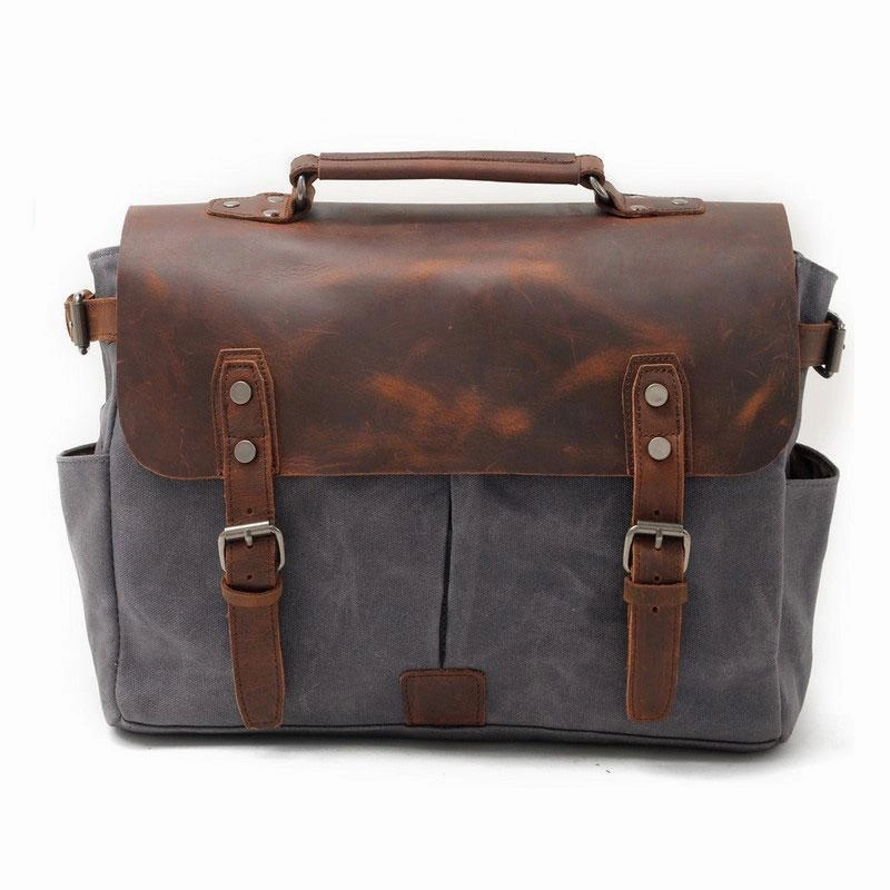 Mens Waxed Canvas Leather Side Bag Messenger Bag Canvas Courier Bag for Men Lightweight Gear