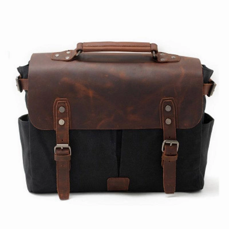 Functional Gear Minimal Look Mens Waxed Canvas Leather Side Bag Messenger Bag Canvas Courier Bag for Men
