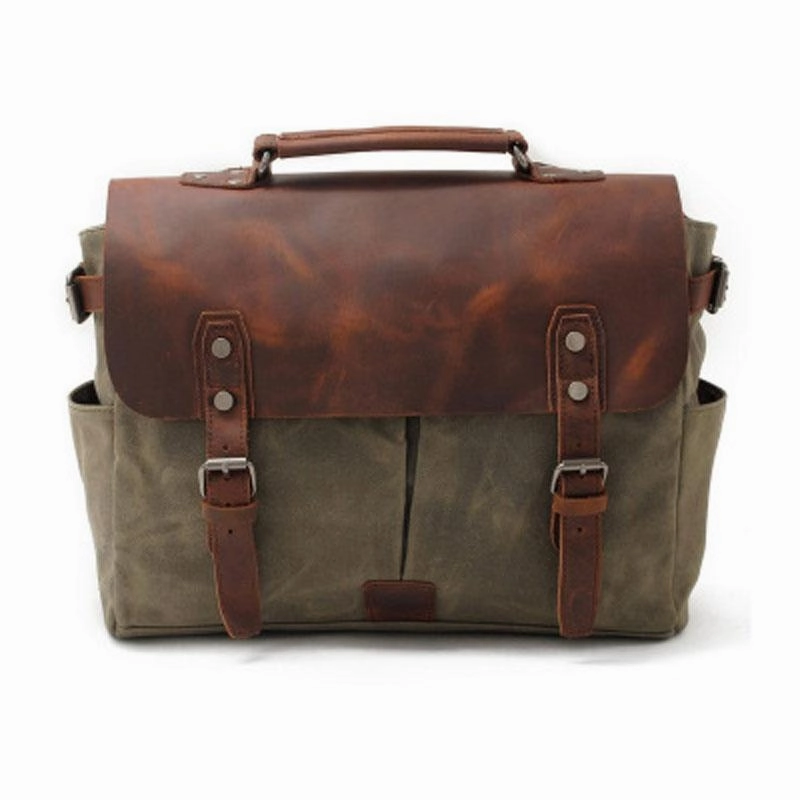 Mens Waxed Canvas Leather Side Bag Messenger Bag Canvas Courier Bag for Men Weekend Companion Outdoor Comfort