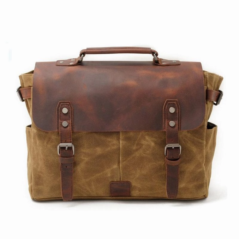 Comfort Carry Mens Waxed Canvas Leather Side Bag Messenger Bag Canvas Courier Bag for Men