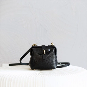 Travel Light Handmade Womens Small Black Leather Doctor Handbag Side Purse Doctor Purse for Women