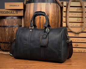 Weather Proof Brown Cool Leather 16 inches Weekender Bag Black Travel Shoulder Bags Duffle Bag for Men