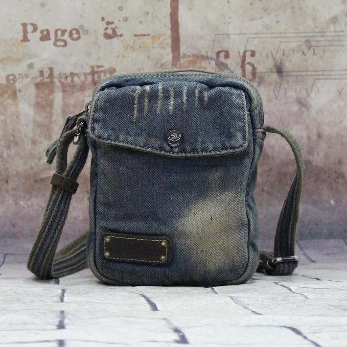 Blue Denim Mens Casual Small Vertical Messenger Bag Jean Side Bag Courier Bag For Men Modern Companion