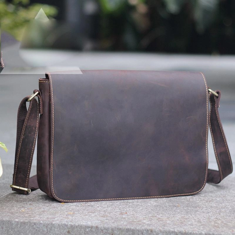Casual Black Leather Mens 11 inches Courier Bags Messenger Bag Vintage Brown Postman Bags For Men Urban Comfort Trendy Design