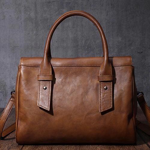 Vintage Red Ladies Leather Handbag Purse Brown Work Handbag Shoulder Purse for Women Compact Size