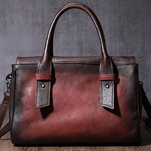Chic Form Vintage Red Ladies Leather Handbag Purse Brown Work Handbag Shoulder Purse for Women