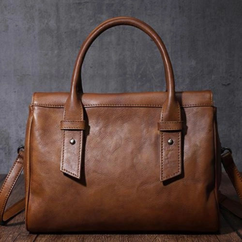 Vintage Red Ladies Leather Handbag Purse Brown Work Handbag Shoulder Purse for Women Minimal Design City Style