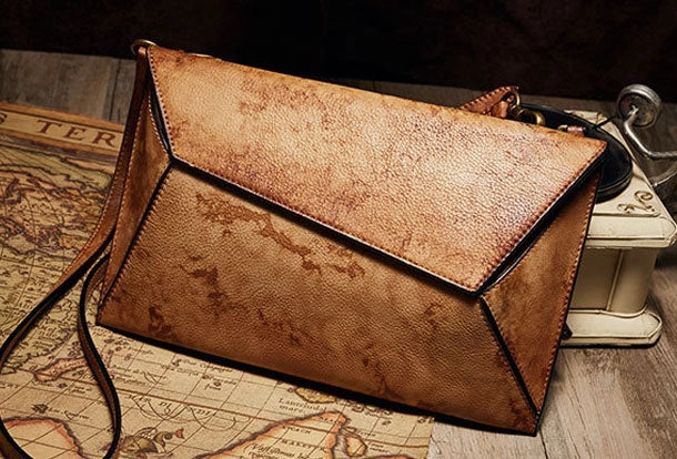 Distinctive Style Luxury Choice Handmade Vintage Leather Handbag Geometirc Envelope Crossbody Bag Shoulder bag Leather Clutch Wallet For Women
