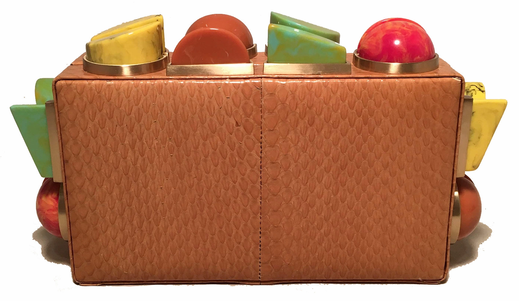 Compact Size Tonya Hawkes Tan Faux Snakeskin Convertible Clutch with Marble Multicolor Studs
