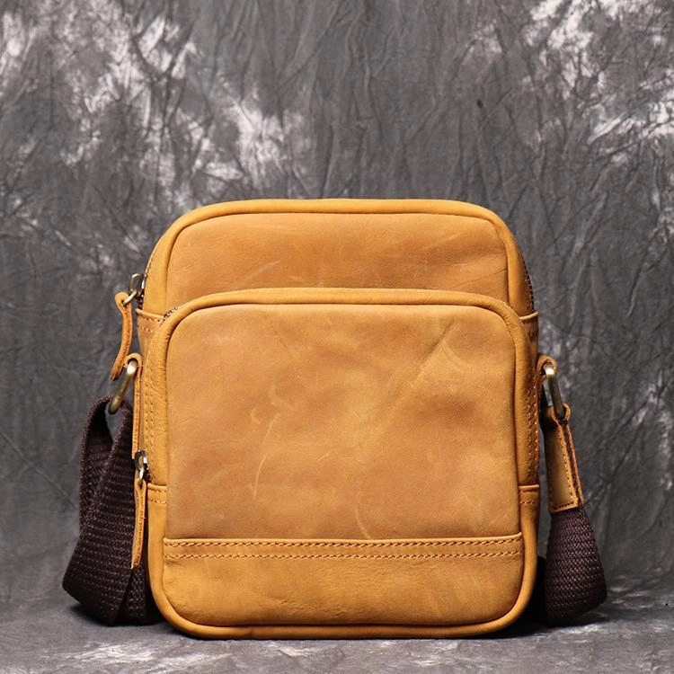Trendy Travel Travel convenience Tan LEATHER MENS Small Vertical SIDE BAG COURIER BAG Vertical MESSENGER BAG FOR MEN