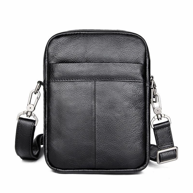 BADASS Black LEATHER MEN'S Small Side bag Vertical Phone Bag MESSENGER BAG Shoulder Bag FOR MEN Stylish Gear Elegant Durability