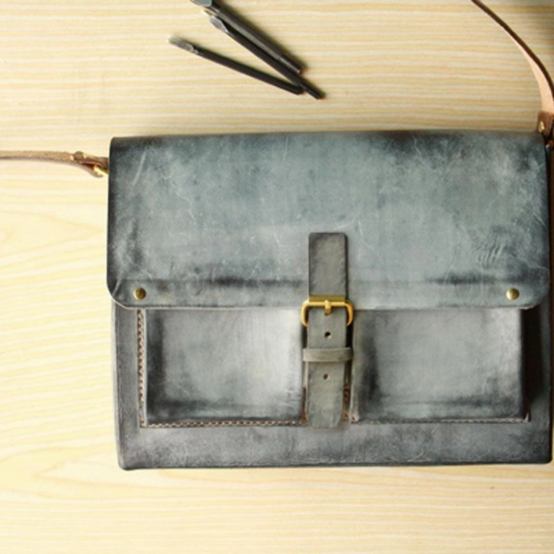 Utility Focus Travel Comfort Handmade Vintage Leather Mens Cool Messenger Bags Gray Shoulder Bag for Men