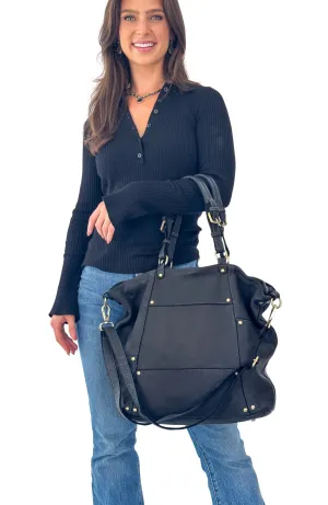 Picnic Gear Minimal Utility Nora Patchwork Tote in Black